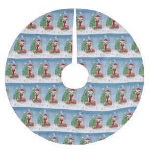 Dachshund Dog in Snow with Christmas Gifts   Brushed Polyester Tree Skirt