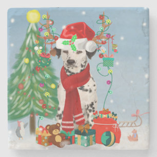 Dachshund Dog in Snow with Christmas Gifts Stone Coaster
