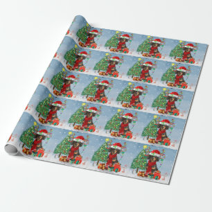 Dachshund Dog in Snow with Christmas Gifts Wrapping Paper