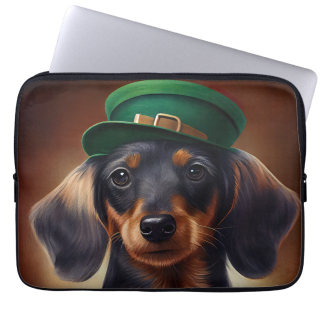 Dachshund Dog in St. Patrick's Day Dress Laptop Sleeve (Front)