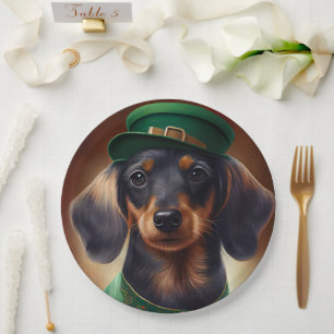 Dachshund Dog in St. Patrick's Day Dress Paper Plate