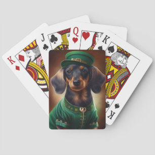 Dachshund Dog in St. Patrick's Day Dress Playing Cards