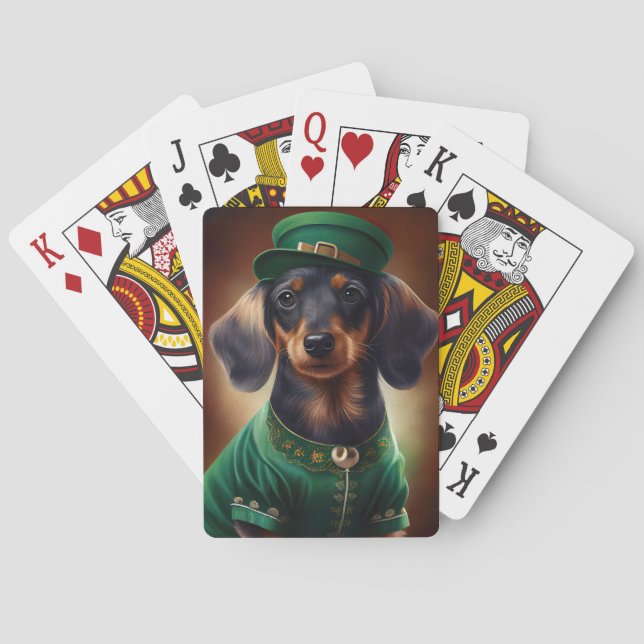 Dachshund Dog in St. Patrick's Day Dress Playing Cards (Back)