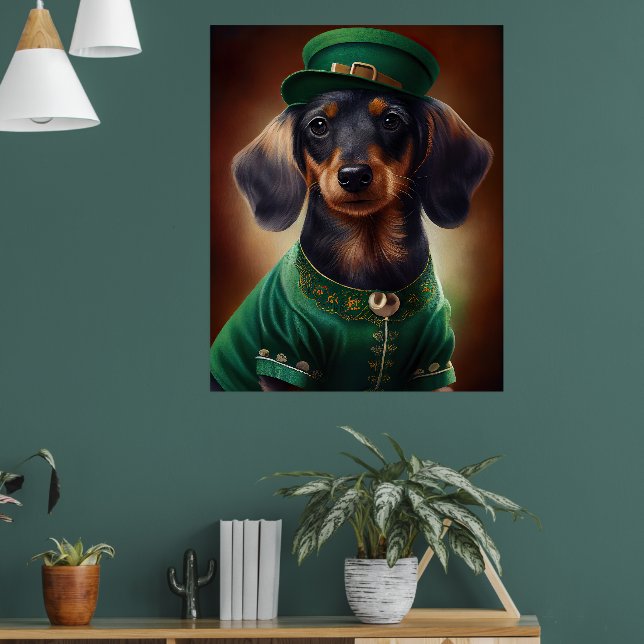 Dachshund Dog in St. Patrick's Day Dress Poster (Living Room 1)