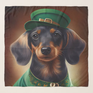 Dachshund Dog in St. Patrick's Day Dress Scarf
