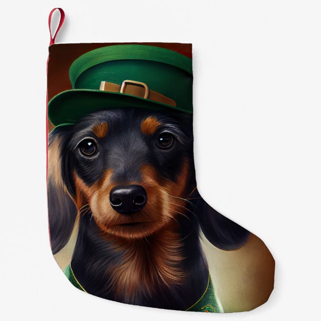 Dachshund Dog in St. Patrick's Day Dress Small Christmas Stocking (Front)