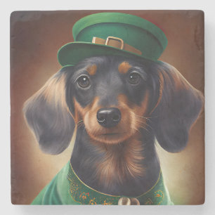 Dachshund Dog in St. Patrick's Day Dress Stone Coaster