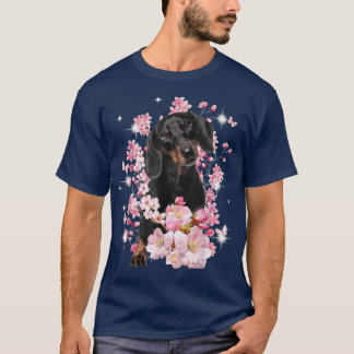 Dachshund Dog Japanese Cherry Blossom Sakura Flowe T-Shirt
