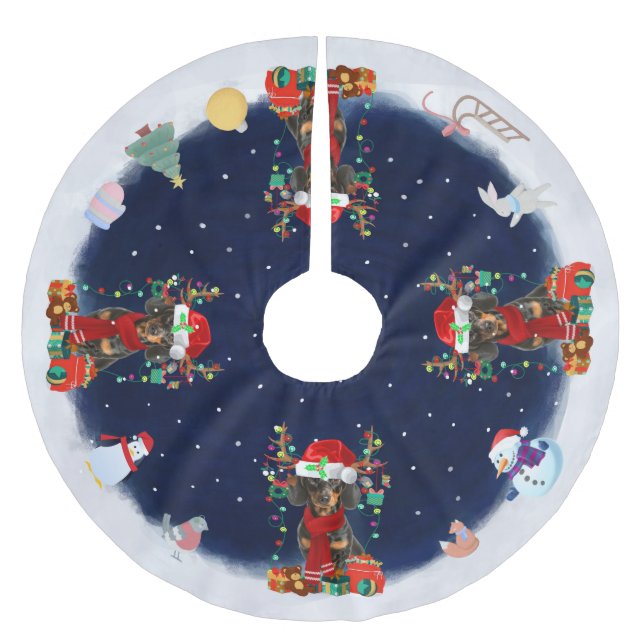 Dachshund Dog Let it snow  Brushed Polyester Tree Skirt (Front)