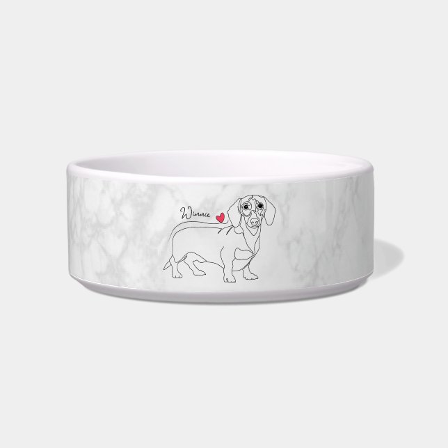 Dachshund Dog Line Art and Heart with Name Bowl (Front)