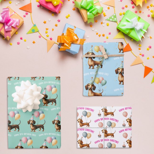 dachshund dog lover birthday celebration  wrapping paper sheet (Creator Uploaded)