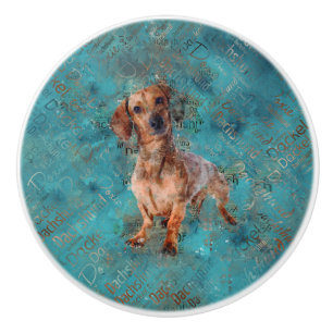 Dachshund dog Mixed Media Art Ceramic Knob