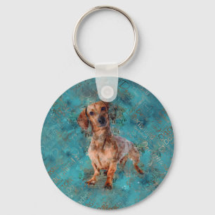 Dachshund dog Mixed Media Art Keychain