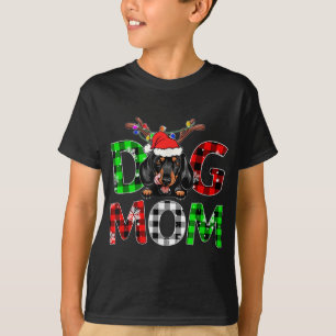 Dachshund Dog Mom Buffalo Plaid Xmas Pajama Reinde T-Shirt