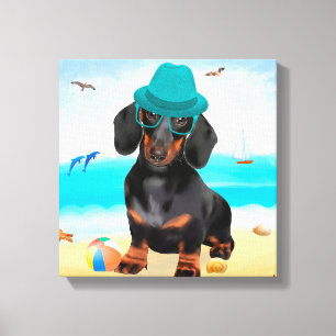 Dachshund Dog on Beach Canvas Print