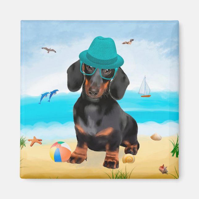Dachshund Dog on Beach Magnet (Front)