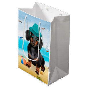 Dachshund Dog on Beach  Medium Gift Bag