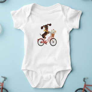 Dachshund Dog On Bike Cycling  Baby Bodysuit