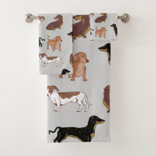Dachshund dog pattern bath towel set