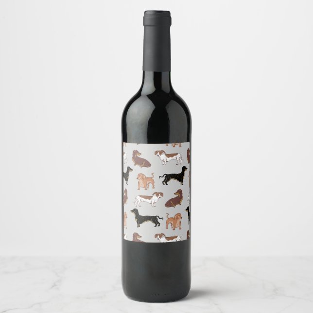 Dachshund dog pattern wine label (Front)