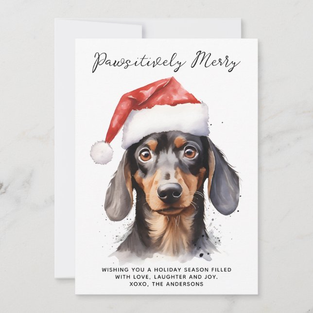 Dachshund Dog Personalized Santa Merry Christmas  Holiday Card (Front)