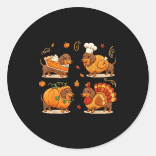 Dachshund Dog Pumpkin E Turkey Thanksgiving Men Wo Classic Round Sticker