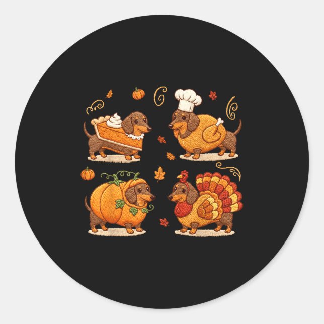 Dachshund Dog Pumpkin E Turkey Thanksgiving Men Wo Classic Round Sticker (Front)