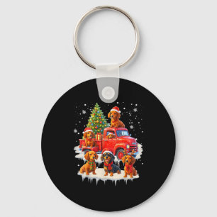 Dachshund Dog Red Truck Christmas Tree Santa Ugly  Keychain