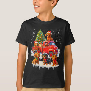 Dachshund Dog Red Truck Christmas Tree Santa Ugly T-Shirt