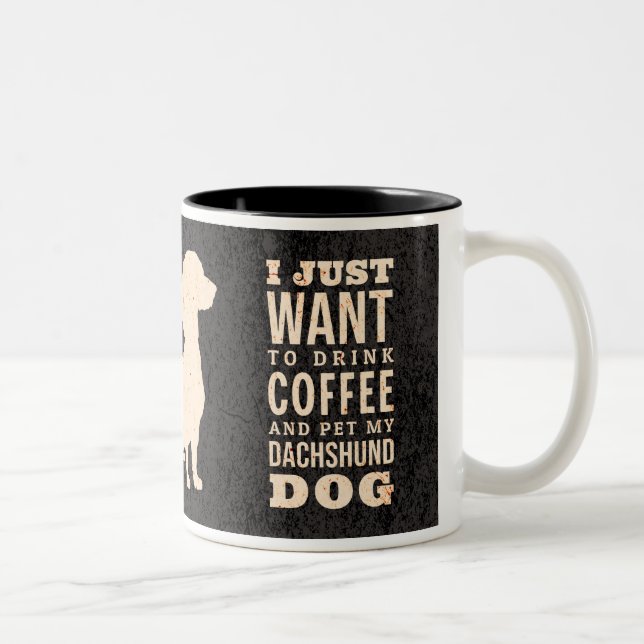 Dachshund Dog Retro Wiener Coffe Addict Two-Tone Coffee Mug (Right)