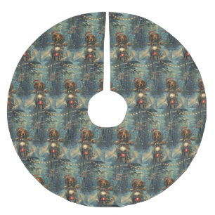 Dachshund Dog Riding Motorcycle Christmas Brushed Polyester Tree Skirt