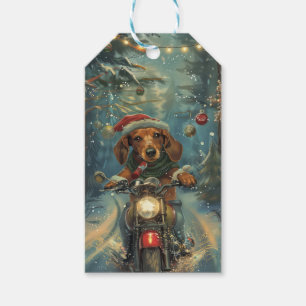 Dachshund Dog Riding Motorcycle Christmas Gift Tags