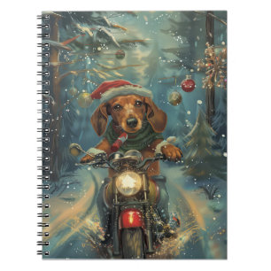 Dachshund Dog Riding Motorcycle Christmas Notebook