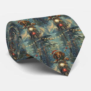 Dachshund Dog Riding Motorcycle Christmas Tie