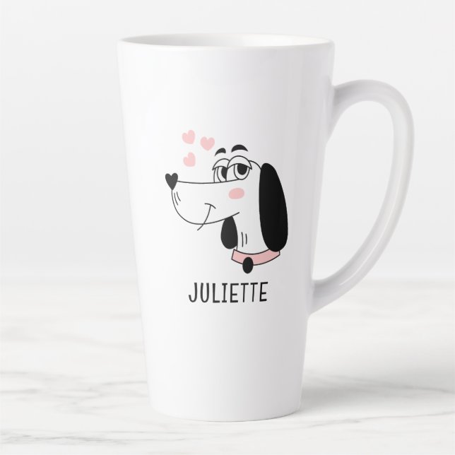 Dachshund Dog Romantic Pink Hearts Personalized Latte Mug (Right)
