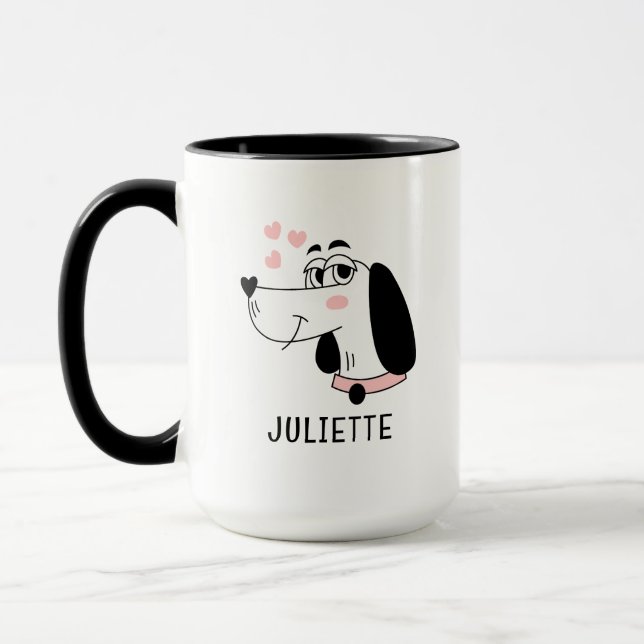 Dachshund Dog Romantic Pink Hearts Personalized Mug (Left)