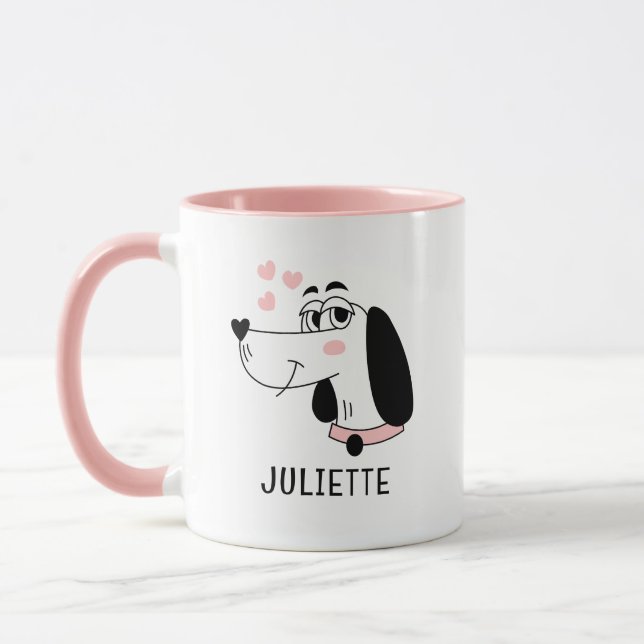 Dachshund Dog Romantic Pink Hearts Personalized Mug (Left)