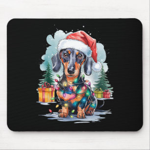 Dachshund Dog Santa Hat Christmas Lights Tree Wint Mouse Pad