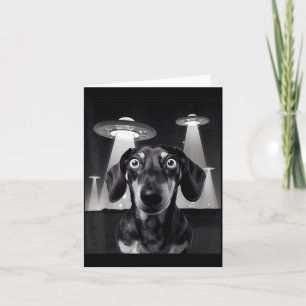Dachshund Dog Selfie with UFO Alien Funny Dogs Card