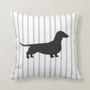 Dachshund Dog Silhouette on Stripes Throw Pillow