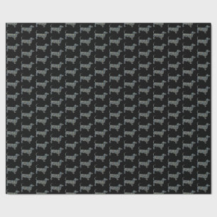 Dachshund Dog Silhouette Y&B Grid Black Gift Wrapping Paper