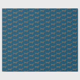 Dachshund Dog Silhouette Y&B Grid White Gift Wrapping Paper