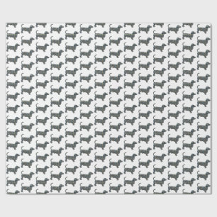 Dachshund Dog Silhouette Y&B Grid White Gift Wrapping Paper