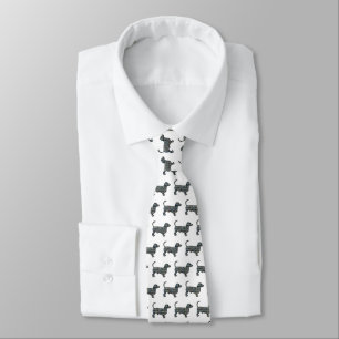 Dachshund Dog Silhouette Yellow & Blue White Tie