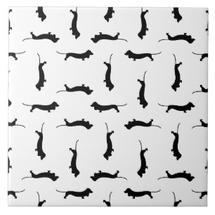 Dachshund Dog Silhouettes CUSTOM BACKGROUND COLOR Tile