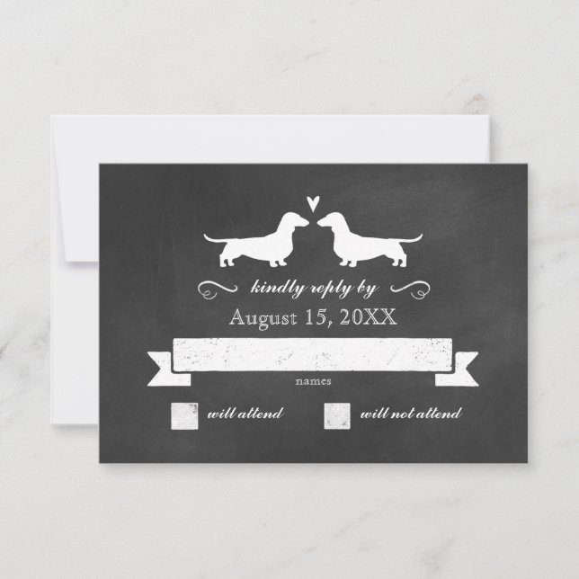 Dachshund Dog Silhouettes Wedding RSVP Reply (Front)