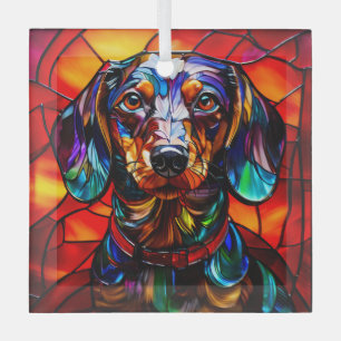 Dachshund Dog "Stained Glass" Glass Ornament