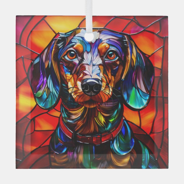 Dachshund Dog "Stained Glass" Glass Ornament (Front)