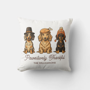 Dachshund Dog Thanksgiving Personalized Name Funny Throw Pillow