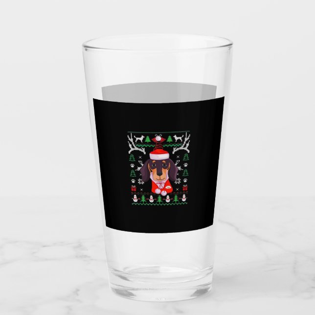 Dachshund Dog Ugly Christmas Classic T-Shirt Glass (Front)